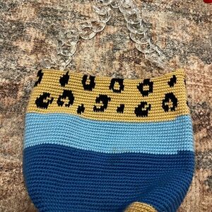 Stylish Blue and Yellow Crochet Shoulder Bag